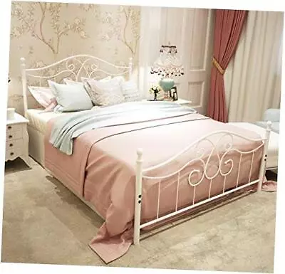  Metal Bed Frame Size With Vintage Headboard And Footboard Platform Queen White • $203.10