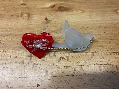 Vintage Blown Frosted Glass Dove Pulling Heart Christmas Ornament 3.75  • $6.95