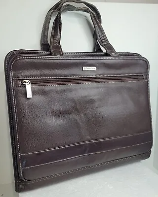Franklin Covey Classic Zippered Portfolio Briefcase Brown Faux Leather 14  X 11  • $25