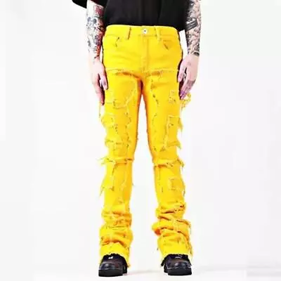 Men Jeans Pants Streetwise Stretch Patch Skinny Denim Straight Long Stacked Slim • $43.34