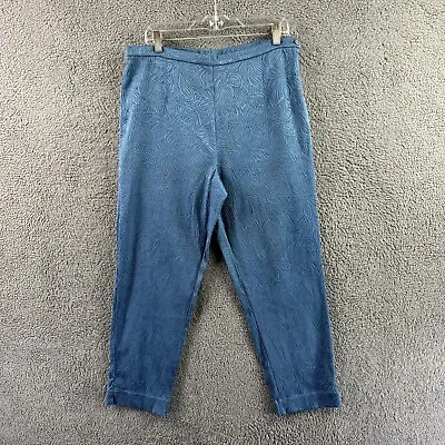 Womens Bob Mackie Size Large Blue Jacquard Elastic Waist Stretch Trousers • £9.99