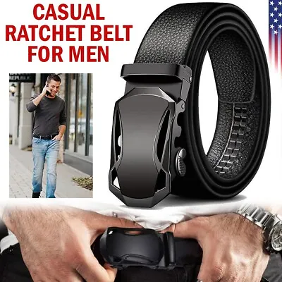 Work Belt For Men Casual Microfiber Leather Ratchet Belts NO HOLES Slide Buckle • $10.14