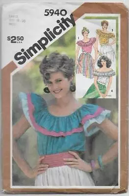 Vintage Simplicity Sewing Pattern 5940 Misses' Ruffled Peasant TOPS Size 18-20 • $9.99