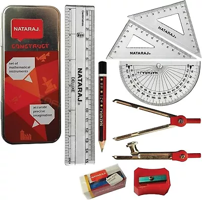 11pcs Math's Geometry Set Metal Pencil Case Tin Compass Set School College UK • £5.99