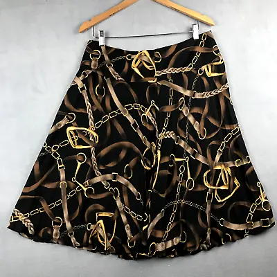 Ralph Lauren A-line Black Brown Equestrian Extra-wide Waistband Silk Skirt Sz 12 • $96