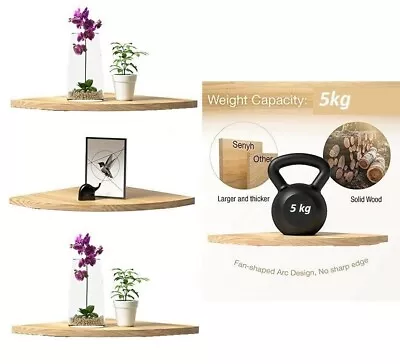 £9.89 • Buy Natural Wood Wooden Corner Shelf Shelves Kit Display Storage Unit Wall Mounted