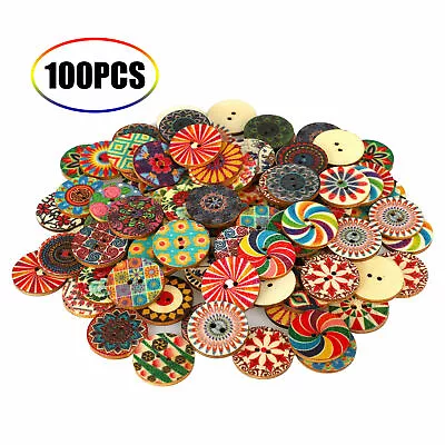 200Pcs/lot Flower Picture Wood Button 2Holes Mixed Color Apparel Sewing DIY Gift • $8.98