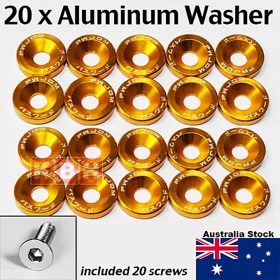 20pcs Billet Aluminum Fender Bumper Washer Bolt Engine Bay Dress Up Kit GOLD • $17.59