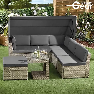 Garden Gear Rattan Furniture Daybed & Table Set Canopy Outdoor Sofa Patio Seater • £699.99