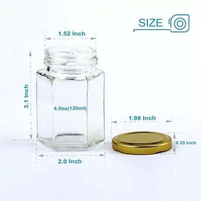 30 Pack 4 Oz Clear Hexagon Spice Jars Small Glass Jars With Lids(Golden) Mason • $29.37