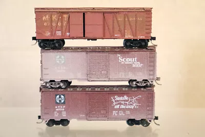 KADEE CON-COR N GAUGE RAKE Of 3 WEATHERED MKT SANTA FE AT&SF BOX CAR WAGON Nz • $57.55