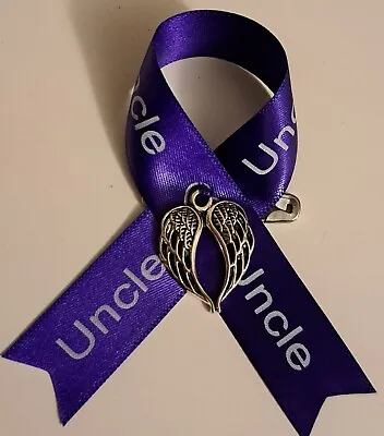 Purple 'Uncle' Memorial Ribbon With Angel Wings  • £2.99