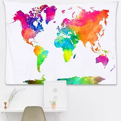 $14.99 • Buy World Map Tapestry - Watercolor Tapestry Map. Wall Hanging Tapestry Of The World