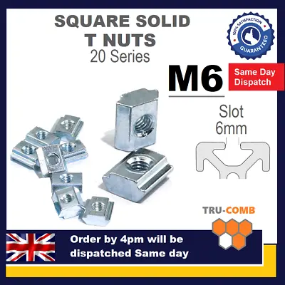 T Nut M6 Square Solid Sliding Aluminium Extrusion 20 Series Profile T Slot Nuts • £7.49