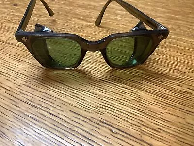$41.90 • Buy VINTAGE ADEN Black PROTECTIVE SAFETY GLASSES HORN RIM Mesh Side Shields Used