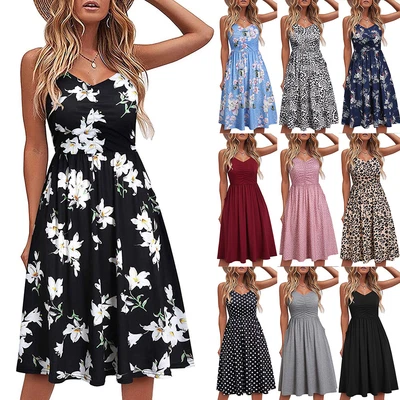 £13.79 • Buy Womens Boho Floral V Neck Strappy Midi Dress Holiday Beach Summer Cami Sundress