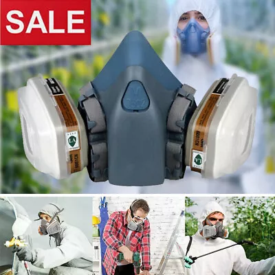 Half Face Gas Mask Chemical Paint Spray Vapor Respirator Gas Mask Reusable • £10.90