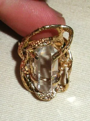 VINTAGE MID CENTURY MODERN MODERNIST 14K GOLD & CRYSTAL RING SIZE 5 3/4 Tuvi • $850