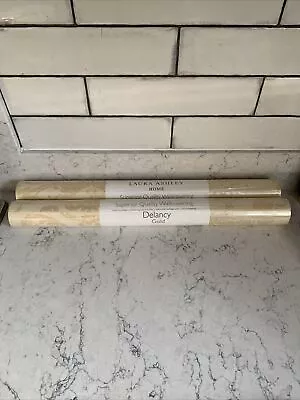 RARE Laura Ashley Delancy Gold Wallpaper Cream Shine Yellow 2 Rolls Damask • £20