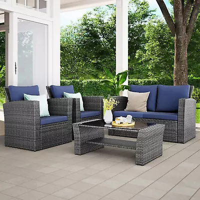 4 Piece Outdoor Patio Furniture Sets Wicker Conversation Set For Porch Deck Gr • $551.28