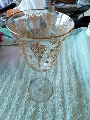 Cambridge Glass Rose Point Pattern Gilt Decorated Water Goblet • $21.50
