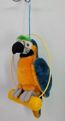 VTG 1982 Wallace Berrie Yellow Blue Parrot Plush Stuffed Bird Hanging Perch Ring • $29.99