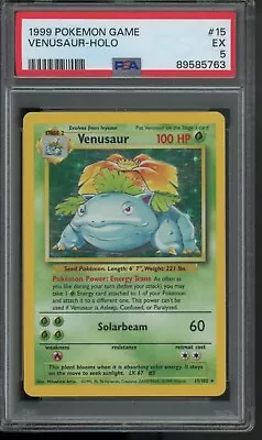 Pokemon WOTC 1999 Base Set Venusaur Holo Rare 15/102 PSA 5 Excellent • $75