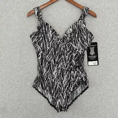 Miraclesuit Siren One Piece Swimsuit Silver Gray Chevron Python Size 14 • $69.88