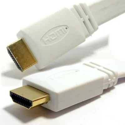 White FLAT HDMI High Speed With Ethernet Cable 3D 1.4 Lead Short Long 1m 5m 10m • £7.99