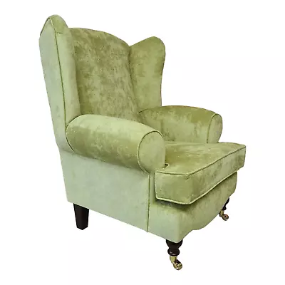 Wing Back Queen Anne Cottage Chair - Opulence Soft Touch Fabric -  Olive Green  • £479