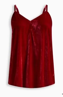 NWT Torrid Tops Plus Size Sophie Velvet Red Swing Cami 00 Size 10 12 New • £18.22