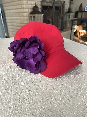 Red Baseball Cap With Purple Ribbon Flower • Red Hat Lady Society • £9.64