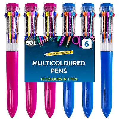 6pk Jumbo 10 In 1 Multi Colour Pens Retractable Ball Point Pen Drawing & Writing • £4.99