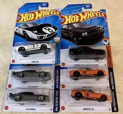 Hot Wheels DODGE CHALLENGER SRT DEMON & ICE Charger & Corvette & Ford GT40 Lot 6 • $5.95