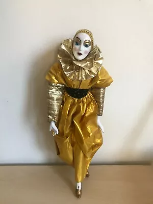 Kingstate Dollcrafter Bisque Porcelain Doll Harlequin Jester Mime Golden 16  • $26