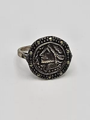 Vintage Sterling Silver Faux Coin Marcasite Ring Size 8 • $44