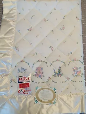 Vintage Quiltex Baby White Silky Blanket Animal Pastel Dacron Hypoallergenic  • $37.99