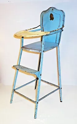 Vintage 1950s AMSCO Doll E Blue Metal Highchair High Chair W/ Tray & Foot Rest • $59.99