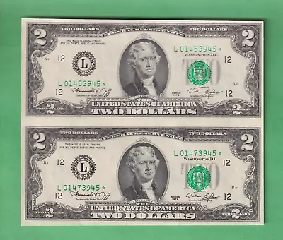 $2 1976 L* CU San Francisco STAR Notes Unusual Pair Two Dollars Bills • $45