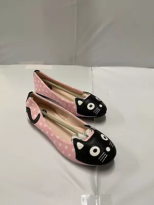 T.U.K. Shoes A9084L Pink Polka Dot Kitty Flat Size 5 • $30.03