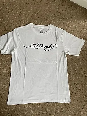 Men's White Ed Hardy Logo Print T-Shirt Size Large 100% Cotton • £21.99