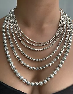 925 Sterling Silver Ball Bead Chain Necklace 2 3 4 5 6 8 & 10 Mm Diameter • £175.99