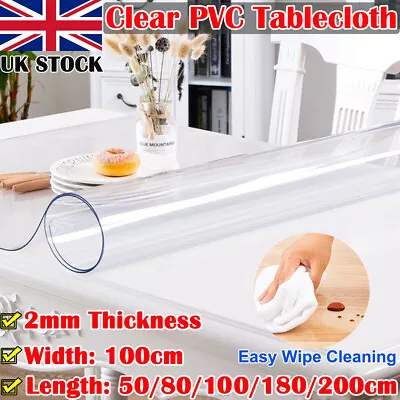 2mm Thick Clear Transparent PVC Vinyl Tablecloth Protector Table Plastic Cover • £17.99