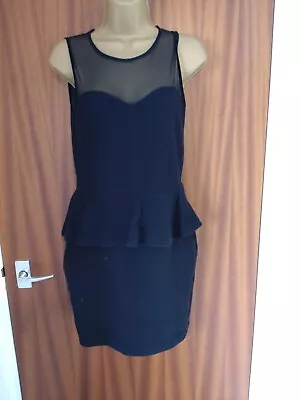 Miss Selfridge Size 14 Black Sleeveless Peplum Pencil Dress • £9.99