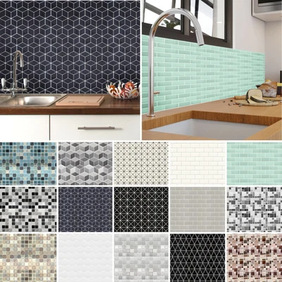 £10.18 • Buy 4x VINYL WALL TILES Decorative Feature Splashback Cover Sticker Adhesive Glossy