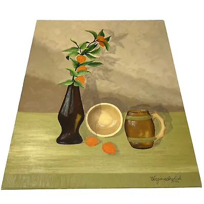 Vtg 1966 Original Art Still Life Peach Orange Fruit Branch Vase Shadow Signed • $28.13