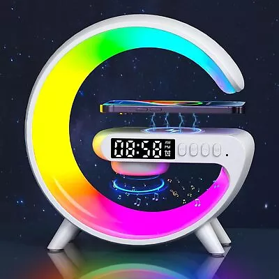 Smart G Lamp Bluetooth Speaker Wireless Charger RGB Alarm Clock Night Light NEW • $19.99