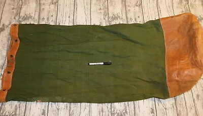 VTG MILITARY DUFFLE BAG BARREL LEATHER BOTTOM LARGE GREEN CANVAS 41  X 19  • $65