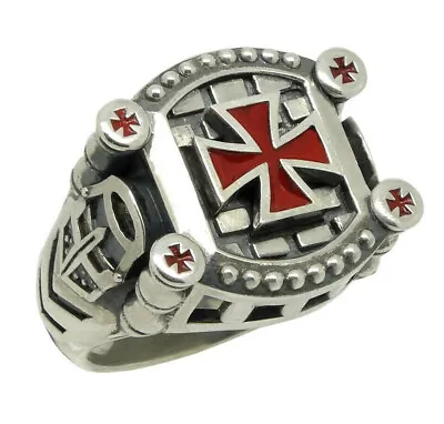 £134.89 • Buy Knights Templar Handmade Sterling Silver Ring Masonic Cross Shield Sword Size 