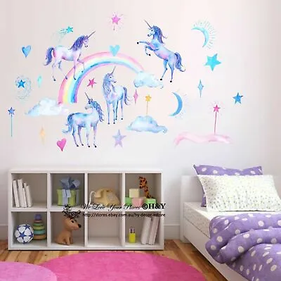 Unicorn Rainbow Cloud Star Heart Wall Decal Removable Sticker Kids Nursery Decor • $19.19